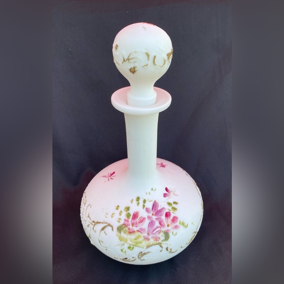 Antique Victorian Glass Decanter Barber Bottle Hand Painted Intact with Stopper - Picture 4 of 12